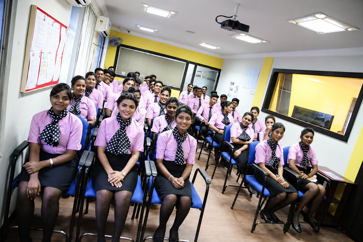 PTC trainees in uniform seated in a classroom at the Chennai campus